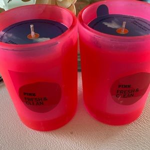 Victoria’s Secret pink, one with candles, fresh and clean set of two